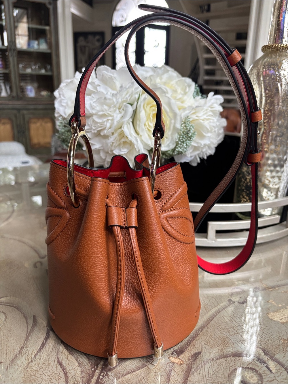 Christian Louboutin  Leather Bucket Bag with Red Interior